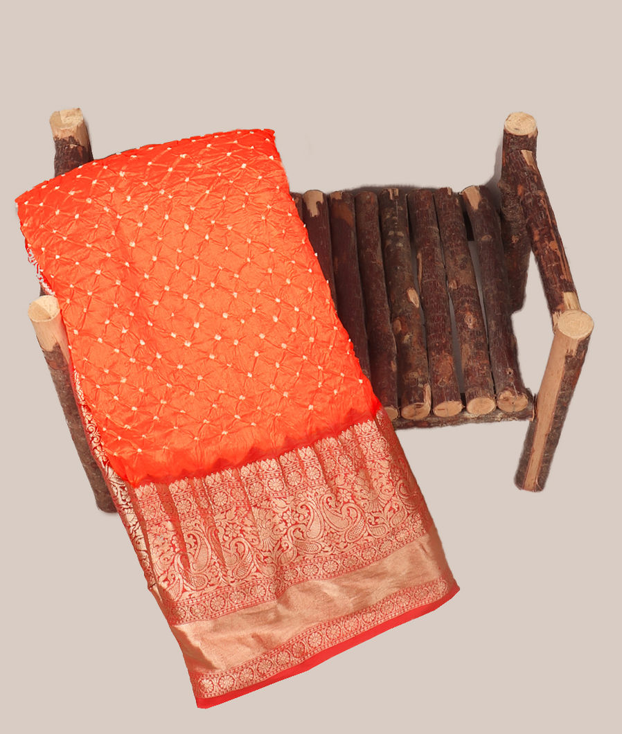 Orange Bandhani Chaniya Silk Saree T419716-image