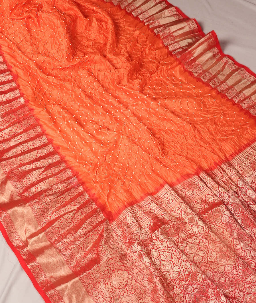 Orange Bandhani Chaniya Silk Saree T4197162