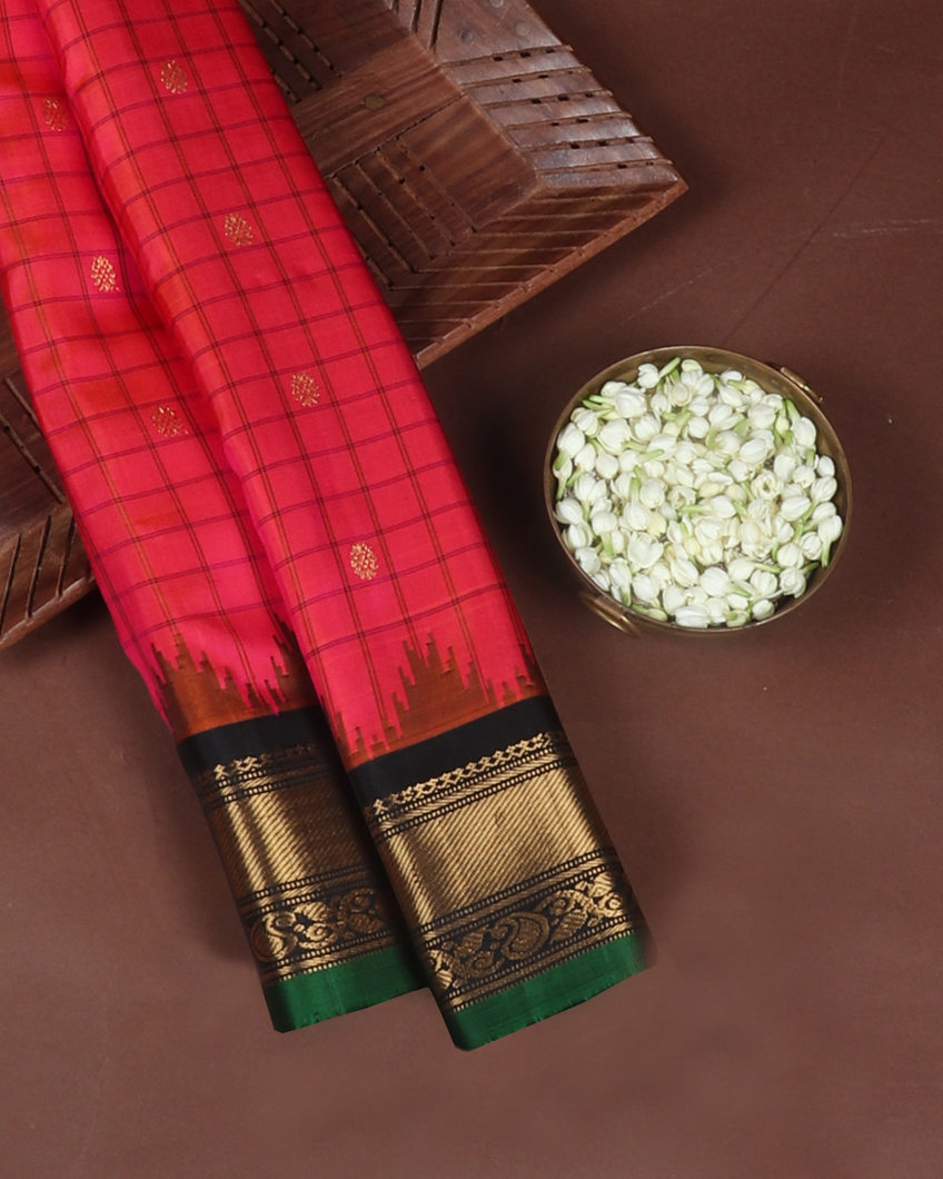 Orangish Pink Gadwal Silk Saree T419275-image