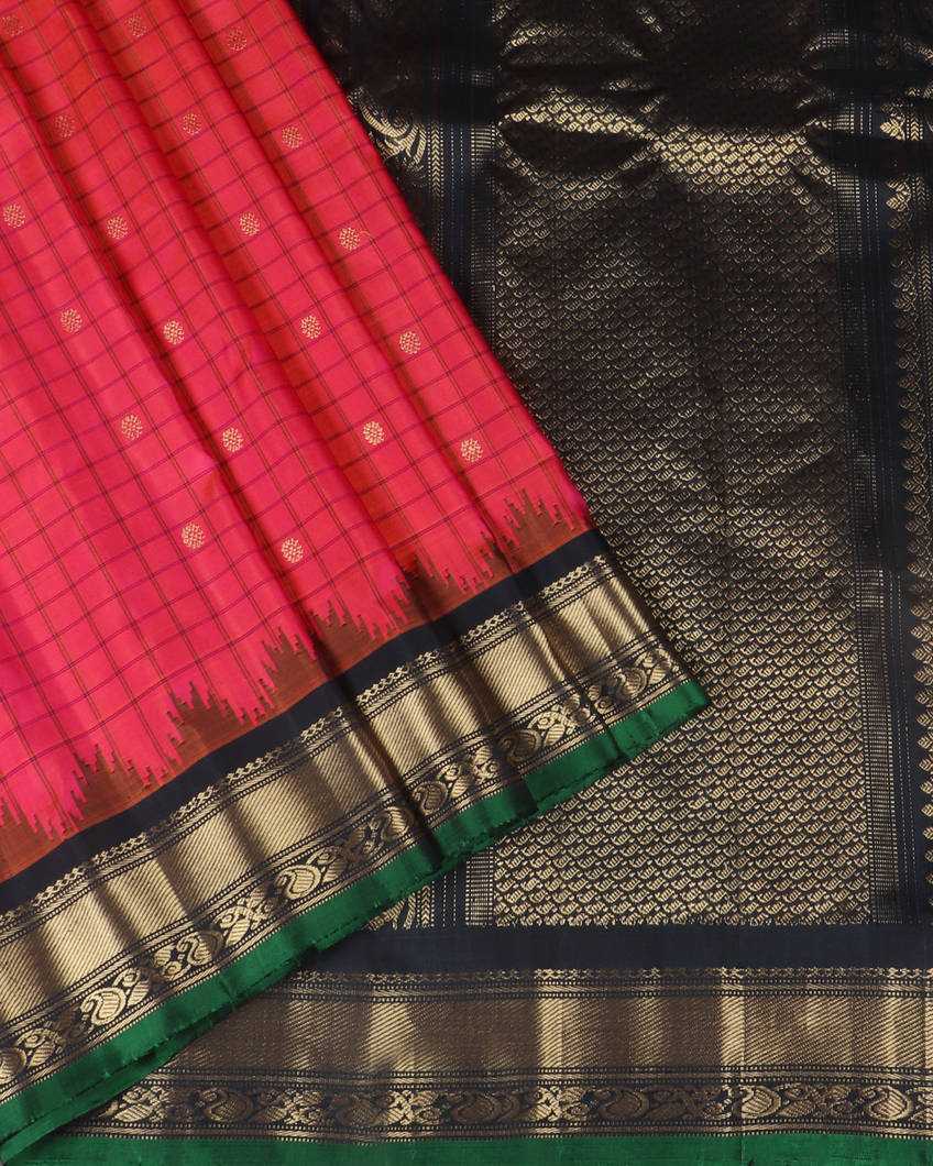 Orangish Pink Gadwal Silk Saree T4192752