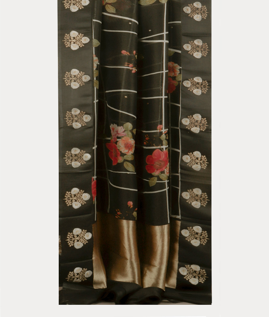 Black Kora Organza Printed Saree T3859272