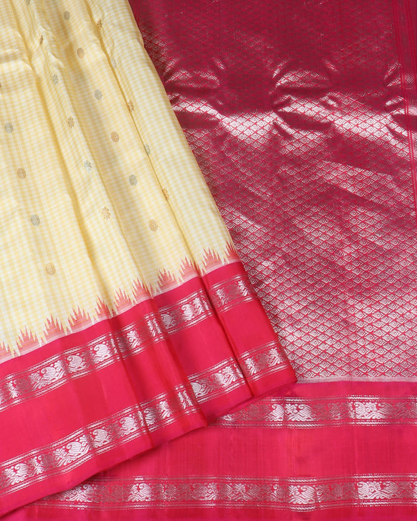 Cream and Beige Gadwal Silk Saree T4188102