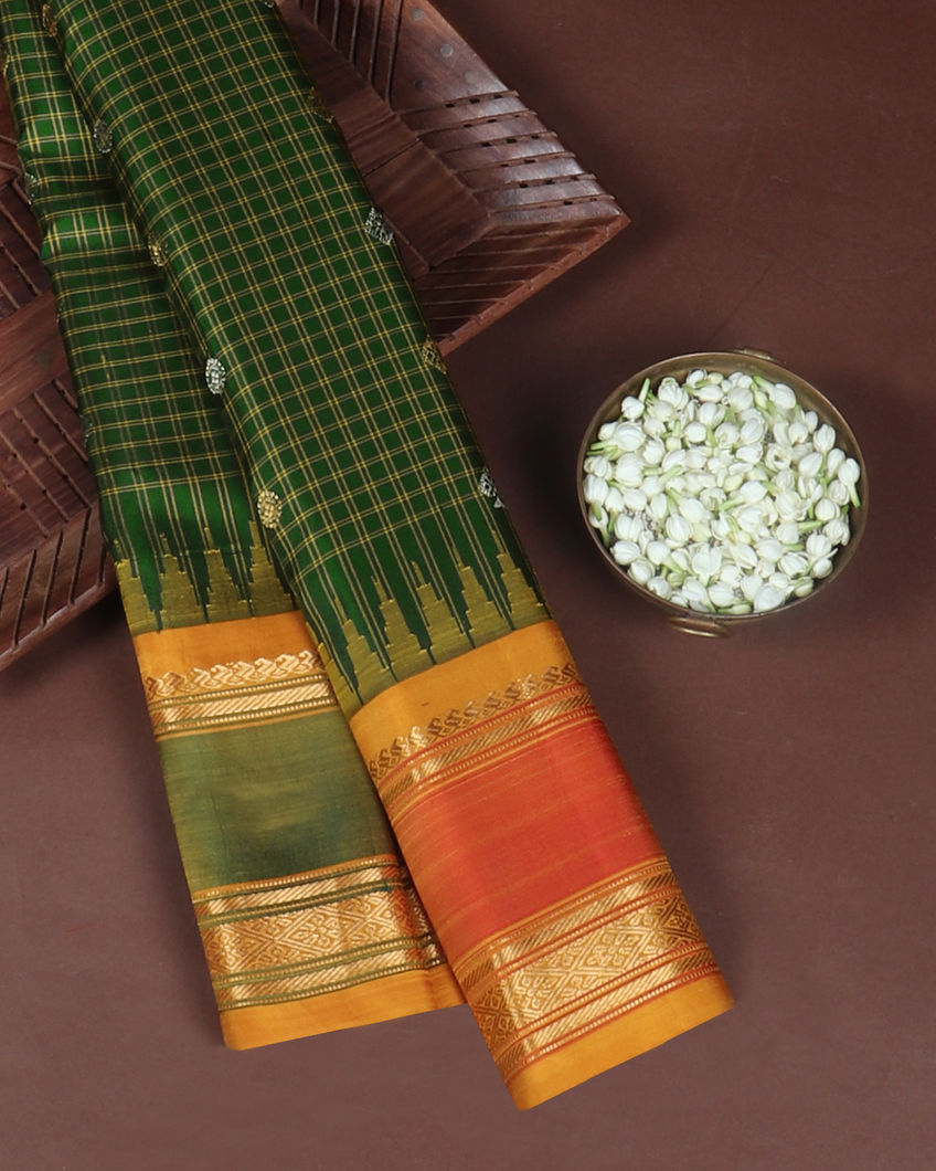 Bottle Green Gadwal Silk Saree T419286-image