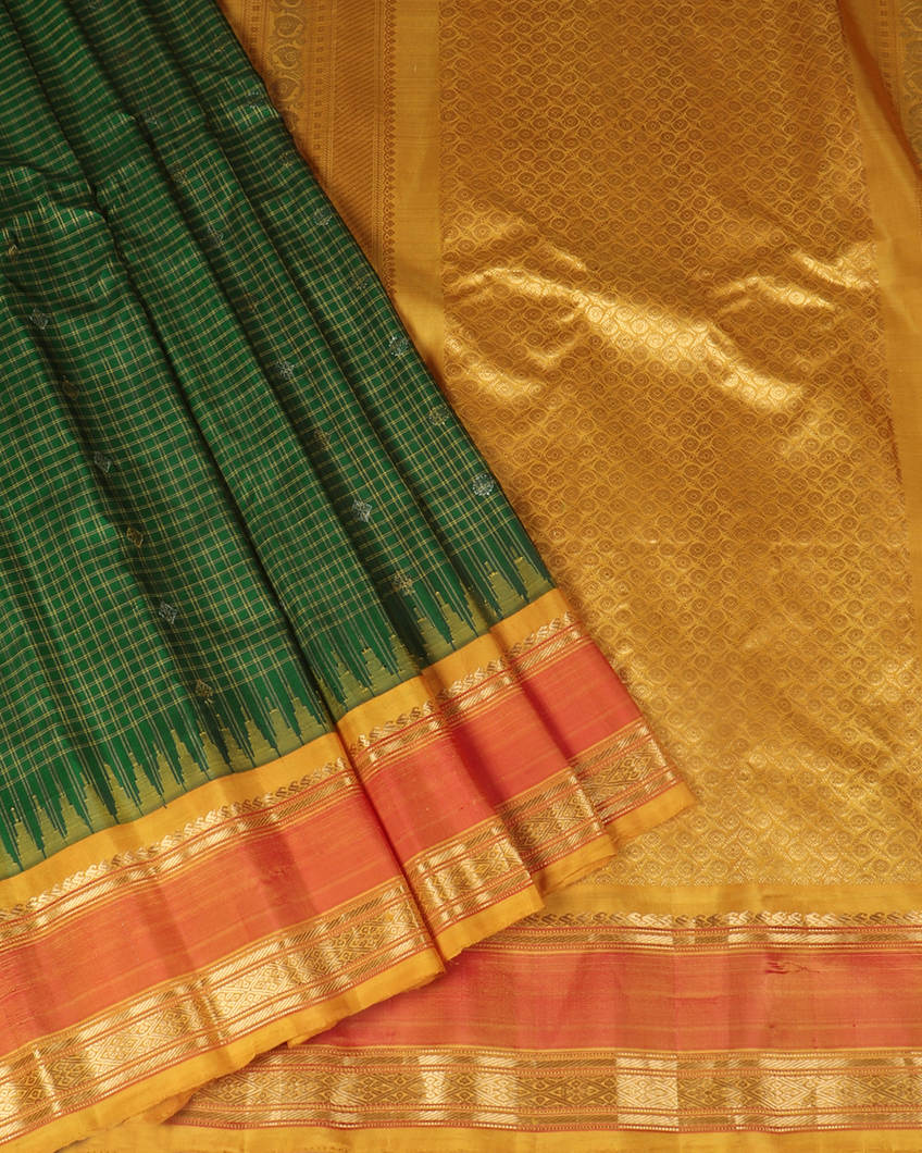 Bottle Green Gadwal Silk Saree T4192862