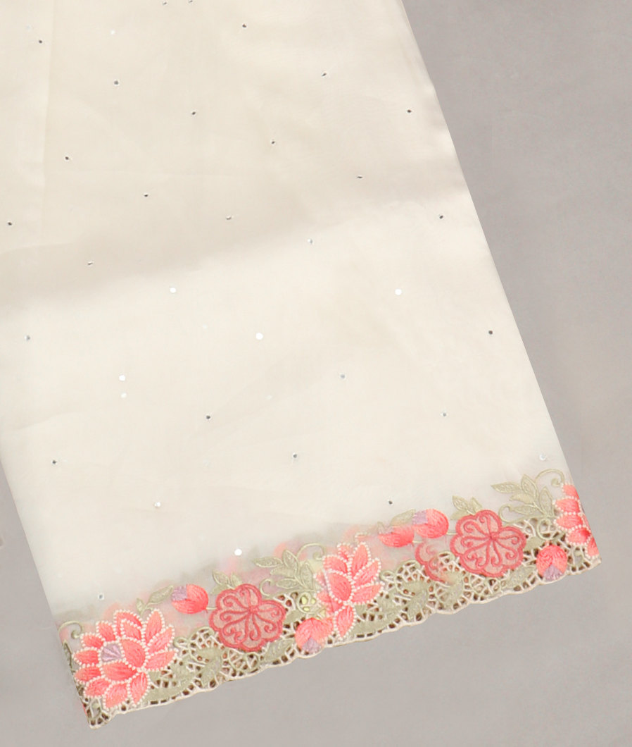 White Kora Organza Embroidery Saree T381174-image
