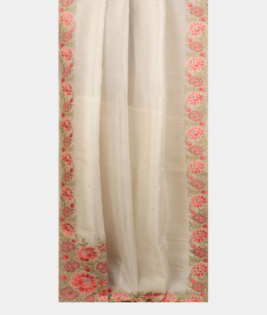 White Kora Organza Embroidery Saree T3811742