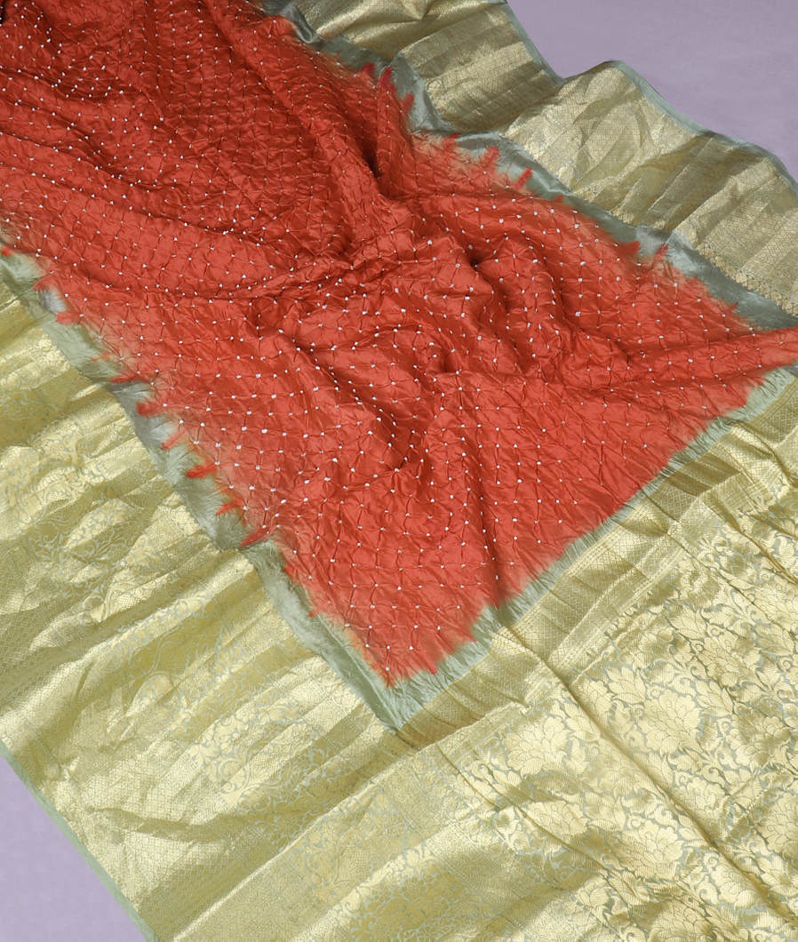 Rust Bandhani Chaniya Silk Saree T4197282