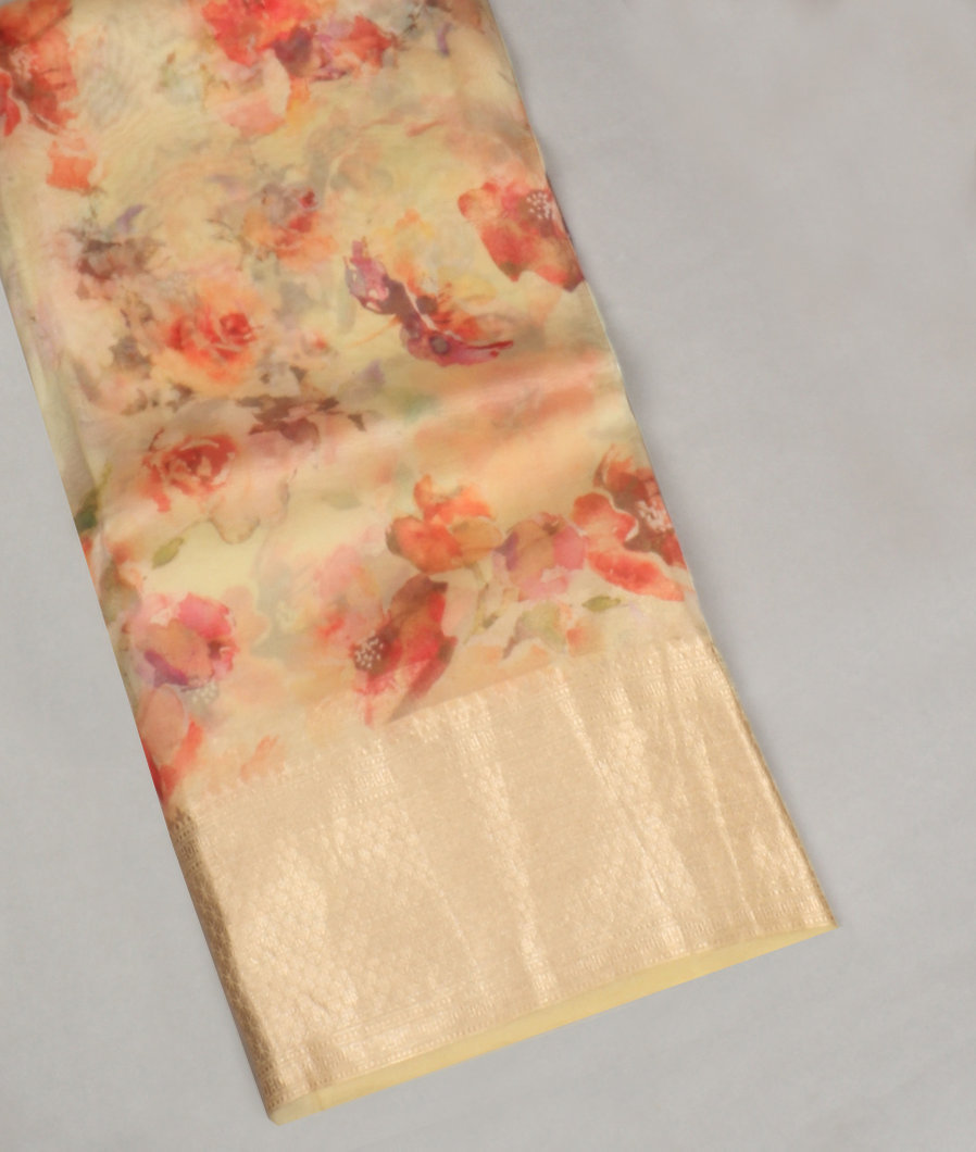 Light Beige Kora Organza Printed Saree T357473-image