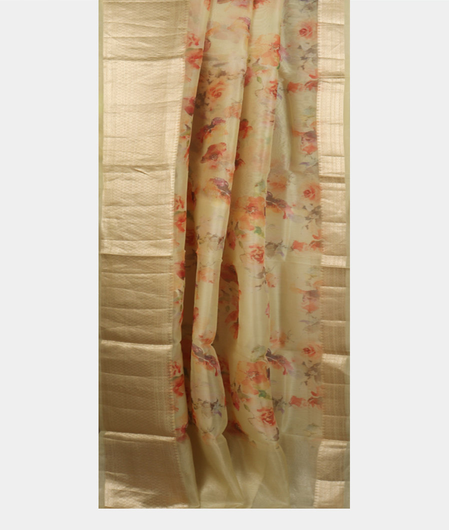 Light Beige Kora Organza Printed Saree T3574732