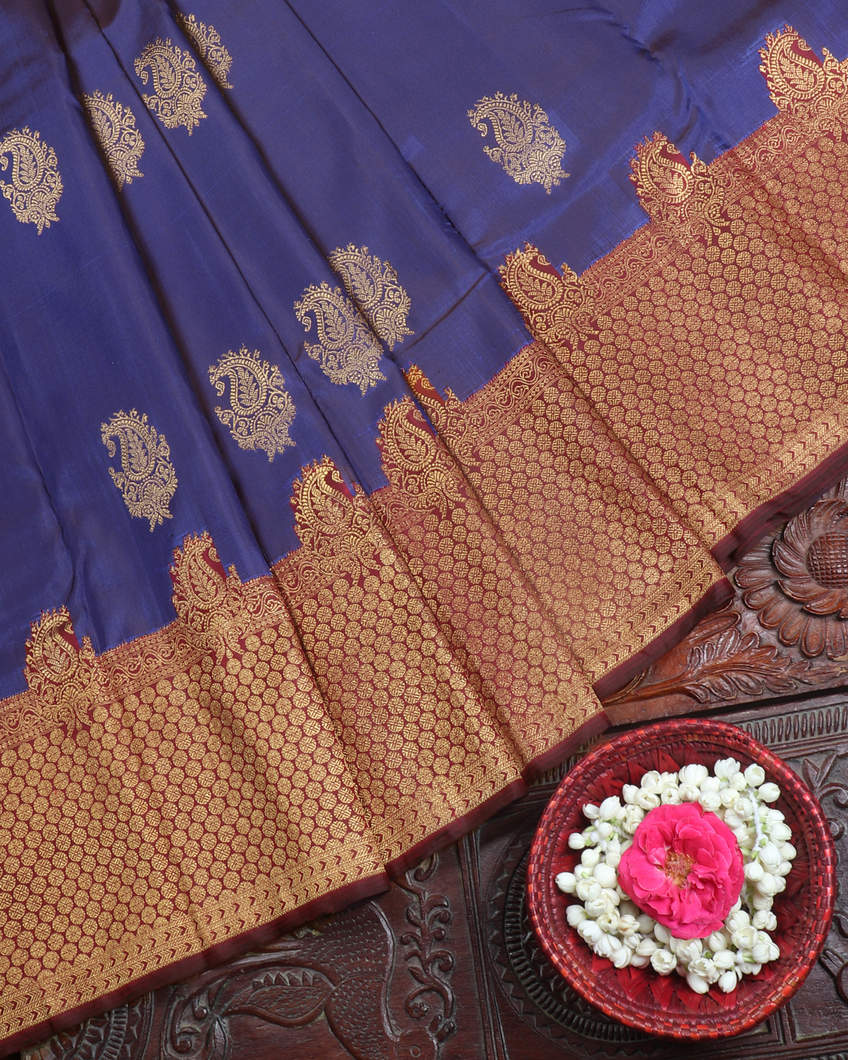 Blue Handwoven Kanjivaram Silk Saree T3372622