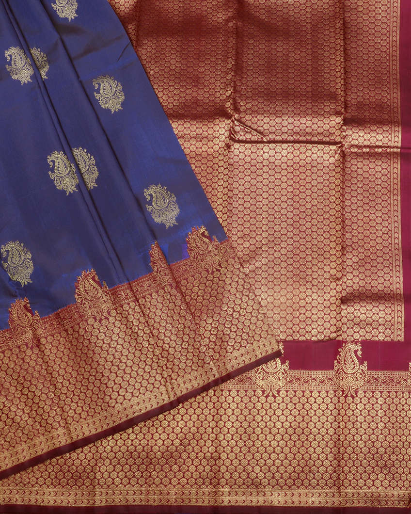 Blue Handwoven Kanjivaram Silk Saree T3372623