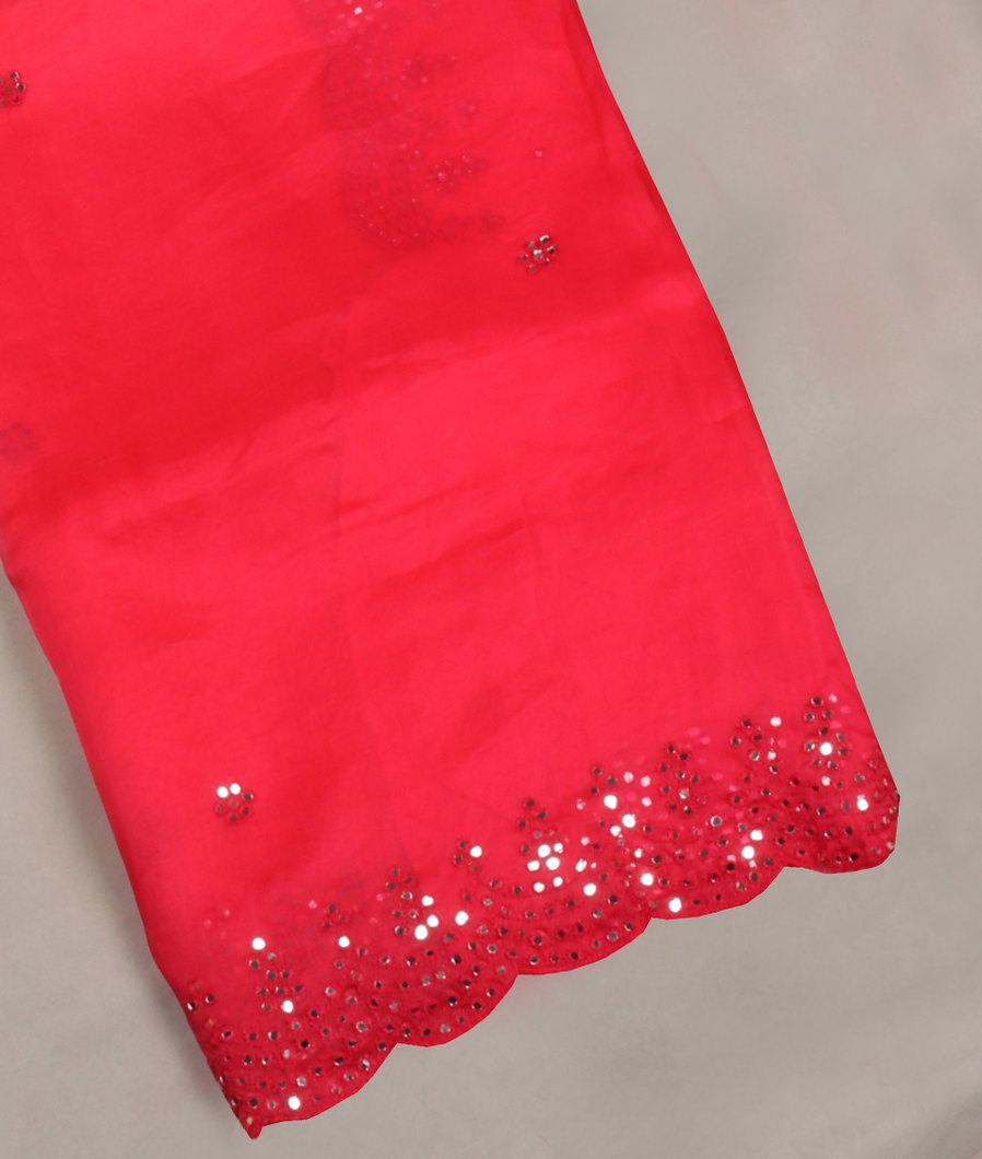 Pinkish Red Kora Organza Embroidery Saree T383205-image