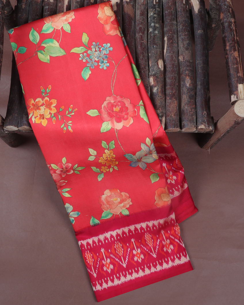 Coral Pink Ikat Silk Saree T418380-image