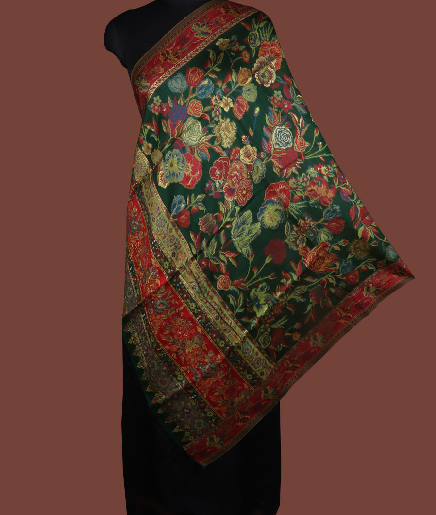 Bottle Green Cashmere Kani Silk Dupatta T398472-image