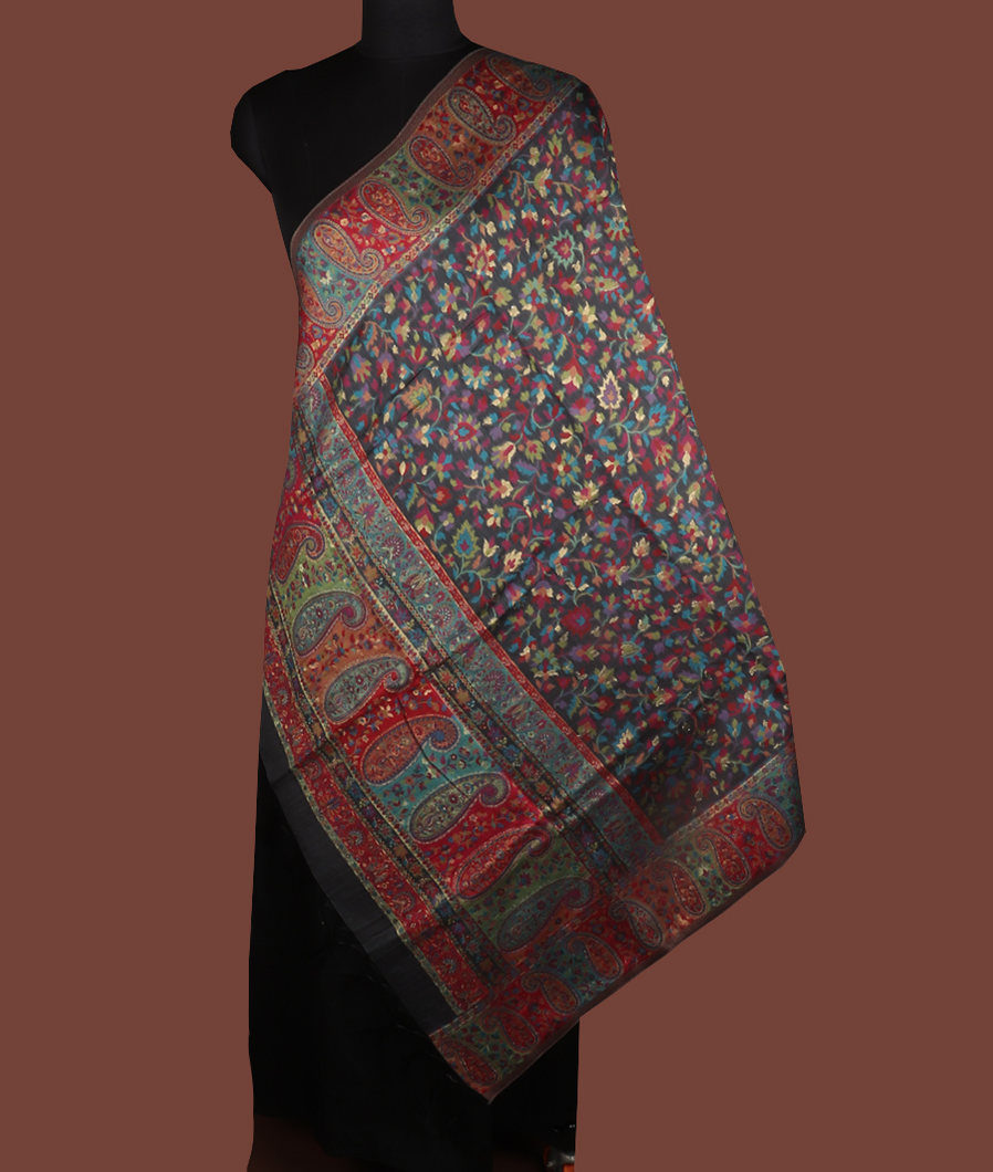 Elephant Grey Cashmere Kani Silk Dupatta T398500-image