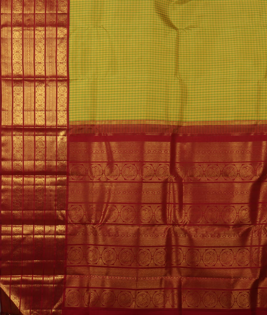 Yellow And Green Handwoven Kanjivaram Silk Saree T4187894