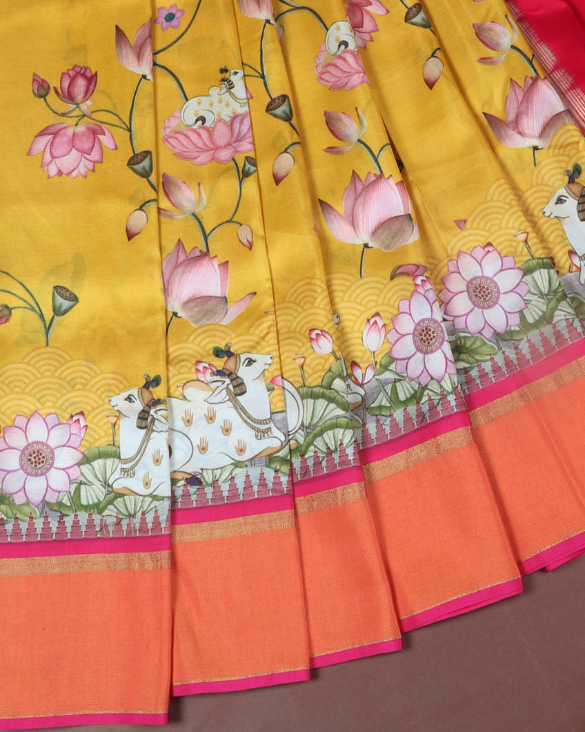 Yellow Printed Soft Silk Saree T4214592