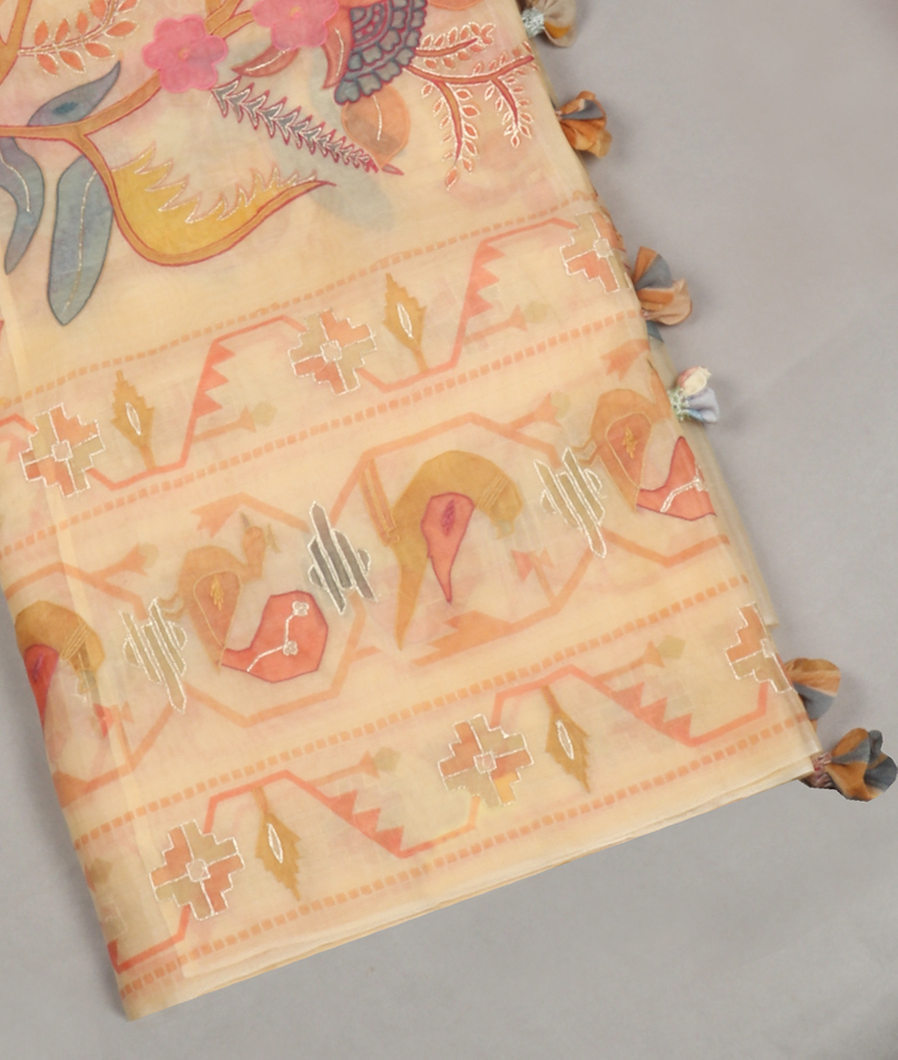 Beige Kora Organza Printed Saree T400306-image