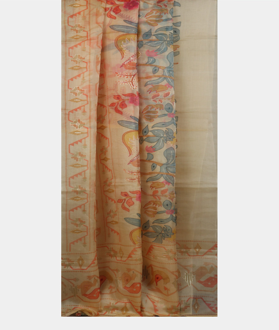 Beige Kora Organza Printed Saree T4003062