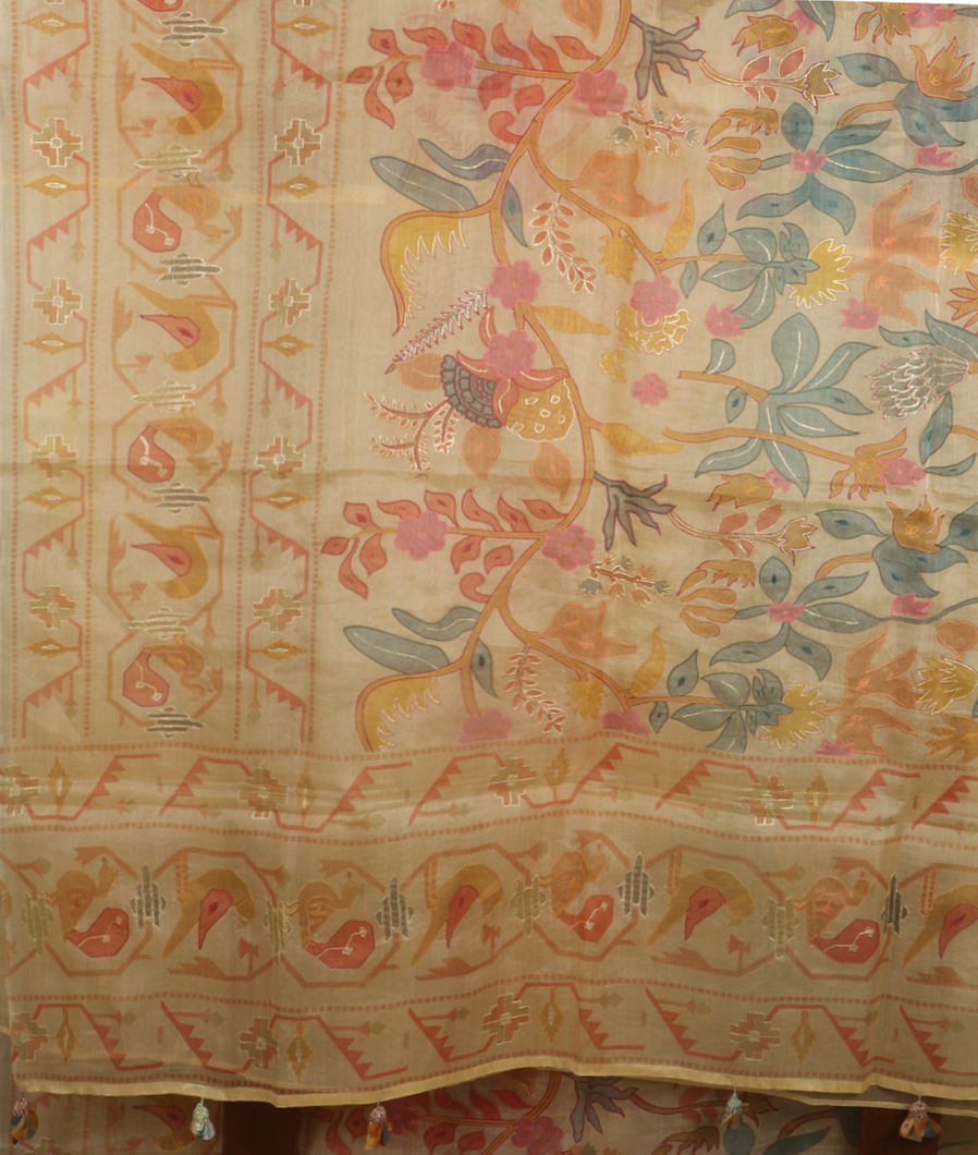 Beige Kora Organza Printed Saree T4003064