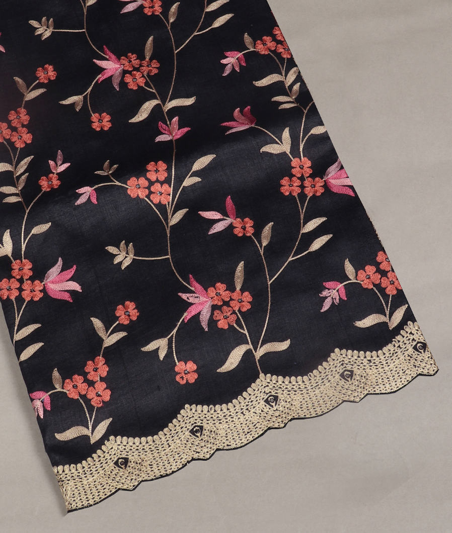 Midnight Blue Tussar Embroidery Saree T423872-image