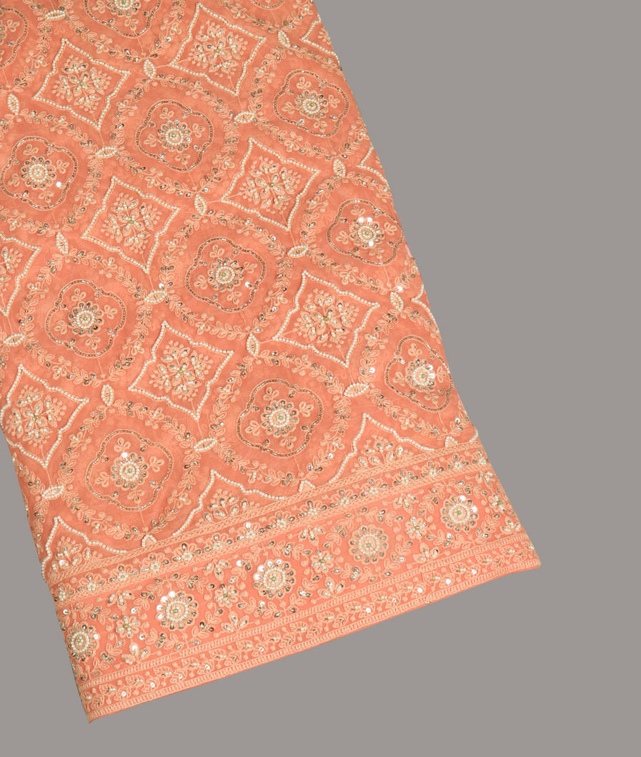 Peach Georgette Silk Embroidery Saree T421790-image