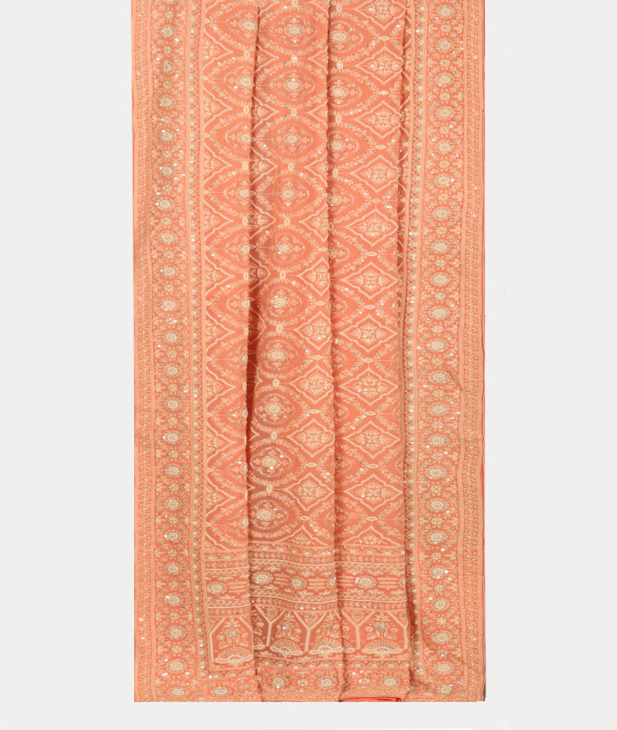 Peach Georgette Silk Embroidery Saree T4217902