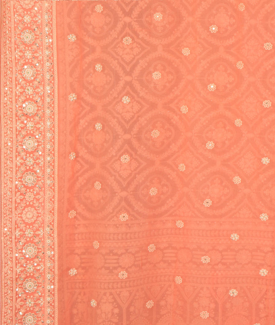Peach Georgette Silk Embroidery Saree T4217903