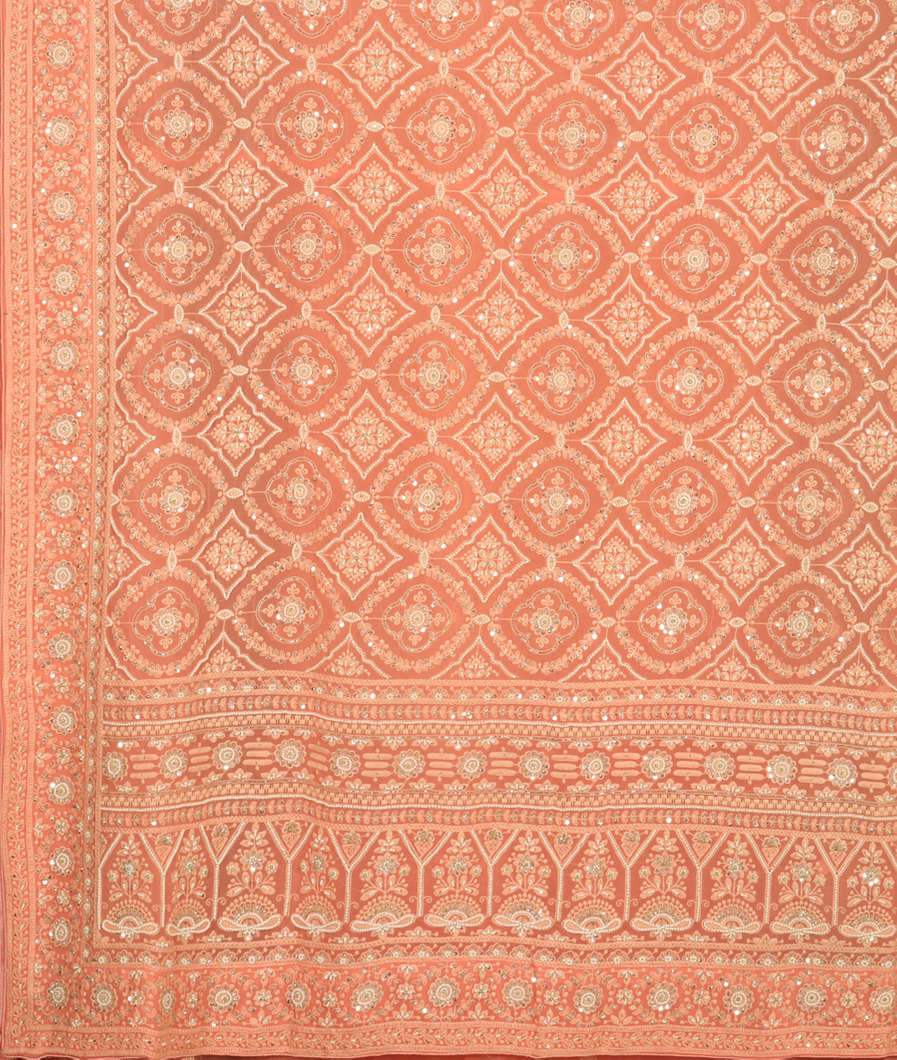 Peach Georgette Silk Embroidery Saree T4217904