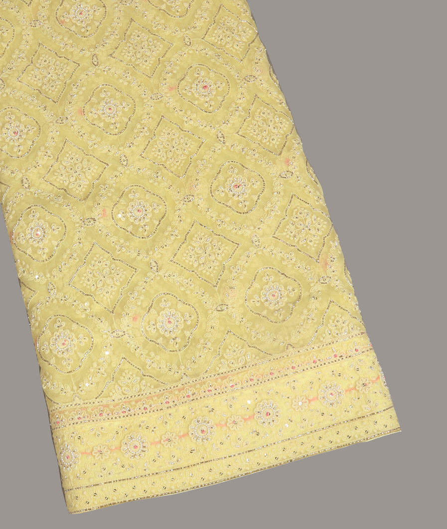 Yellow Georgette Silk Embroidery Saree T421789-image
