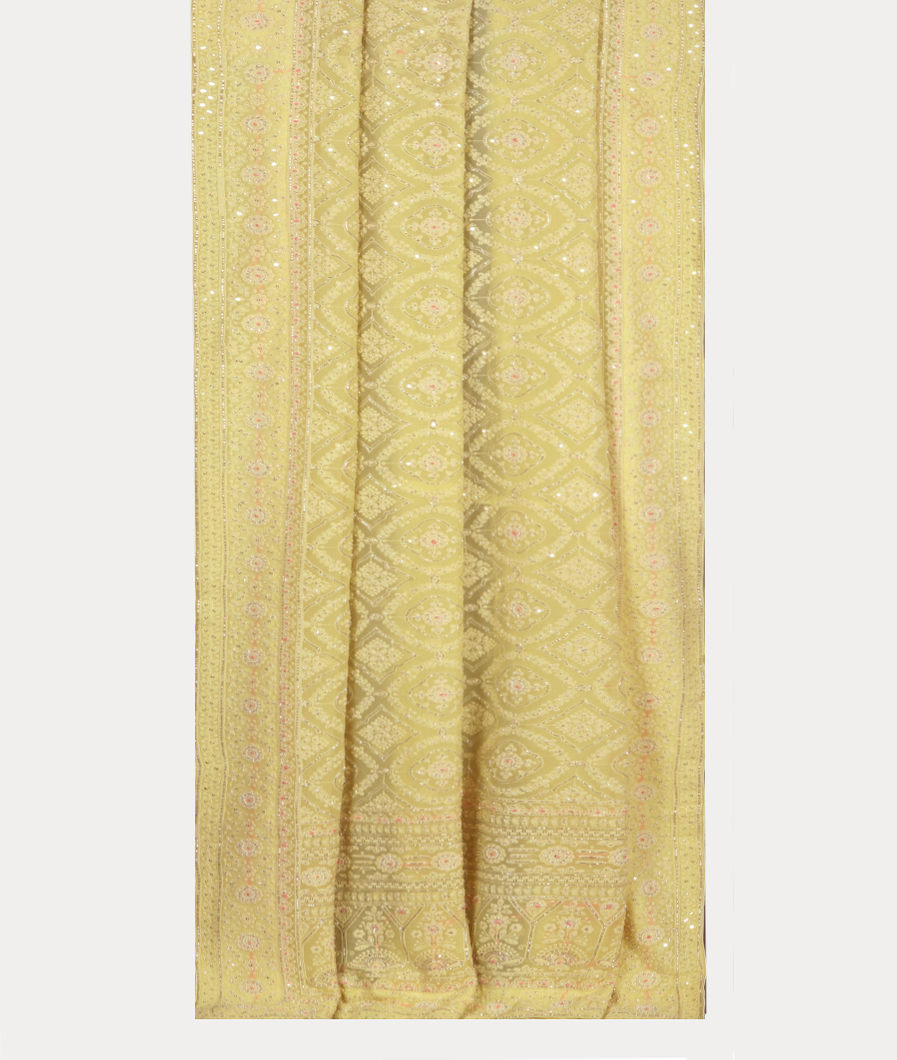 Yellow Georgette Silk Embroidery Saree T4217892