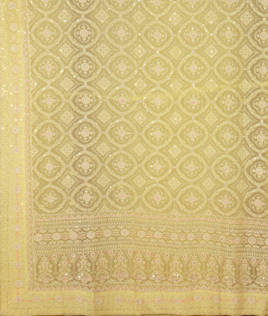 Yellow Georgette Silk Embroidery Saree T4217894