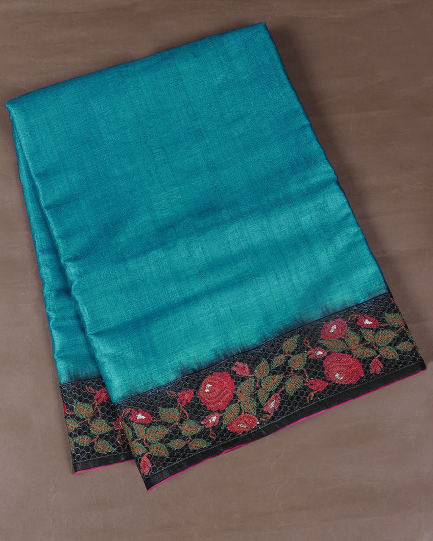 Blue Tussar Cutwork Saree T421491-image