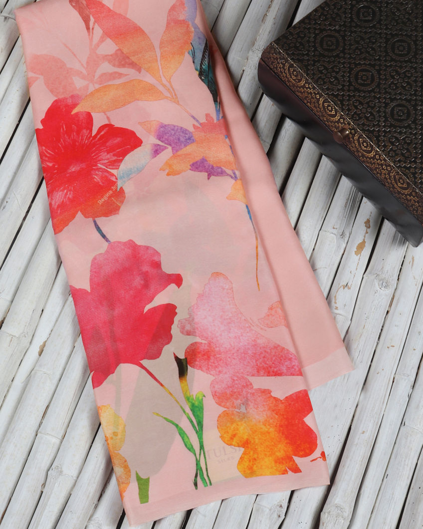 Pink Printed Satin Crepe Silk Saree T421813-image
