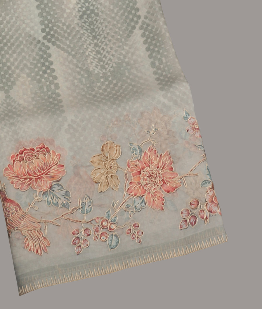 Grey Kora Organza Printed Saree T381177-image