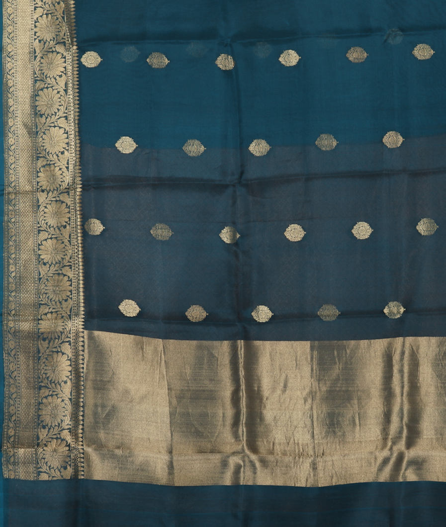 Blue Banaras Organza Saree T3863354
