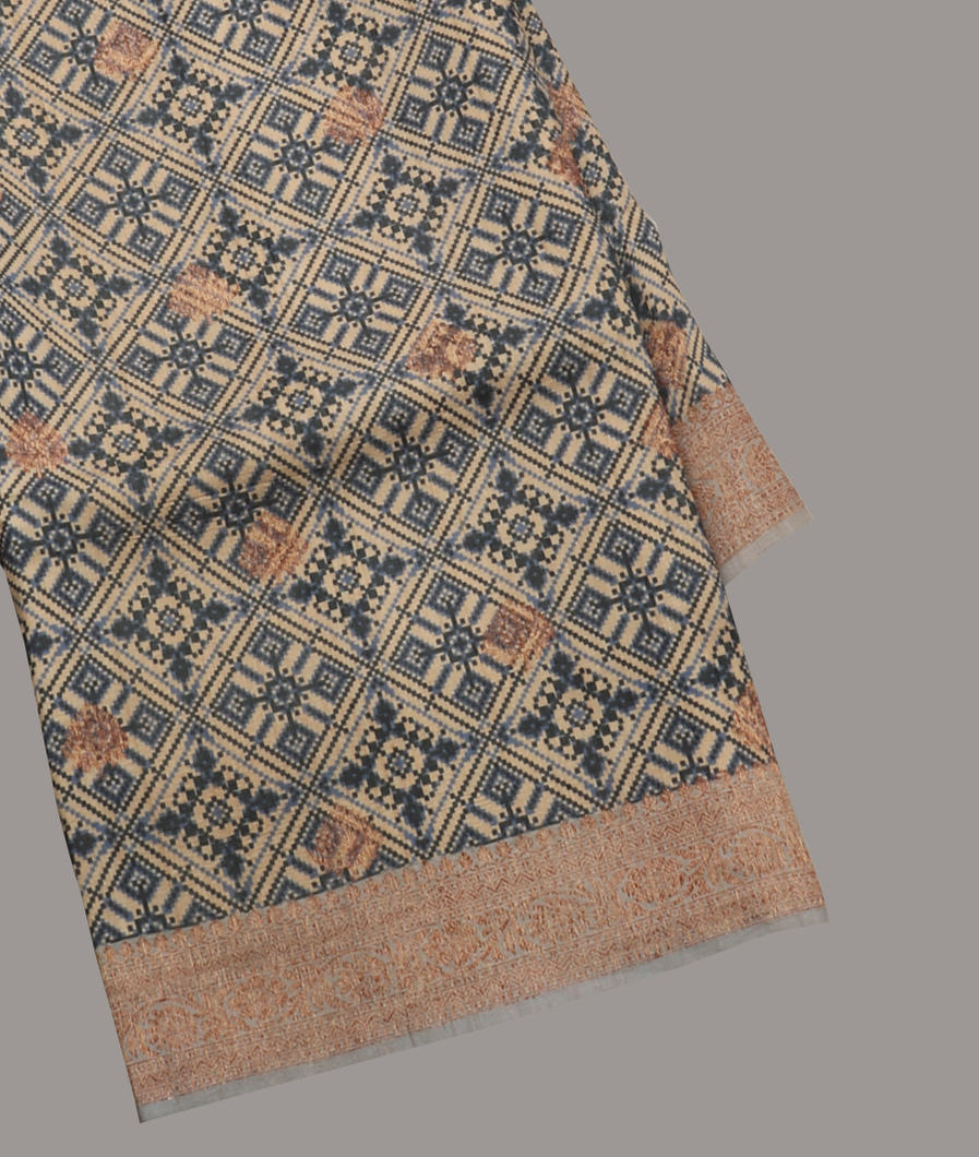 Beige Banaras Tussar Georgette Saree T416148-image