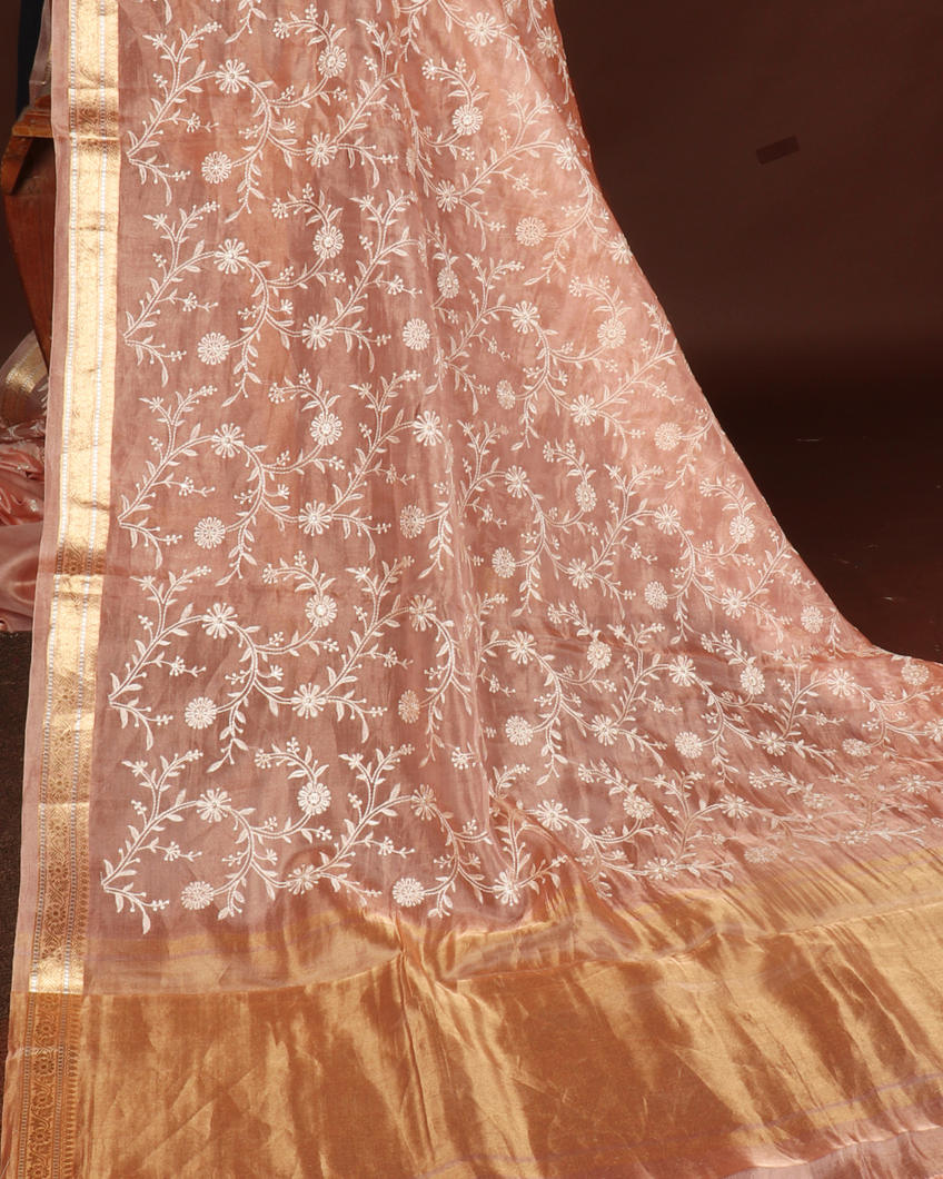 Peach Kora Tissue Organza Embroidery T4229072