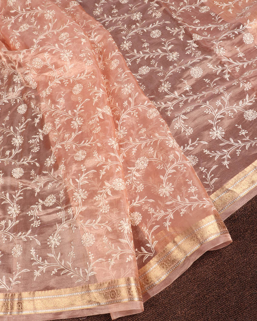 Peach Kora Tissue Organza Embroidery T4229075