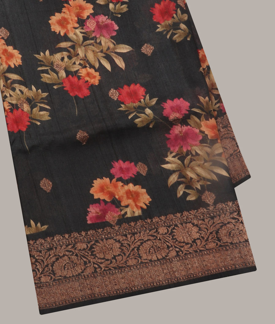 Black Printed Banaras Tussar Georgette Saree T416126-image