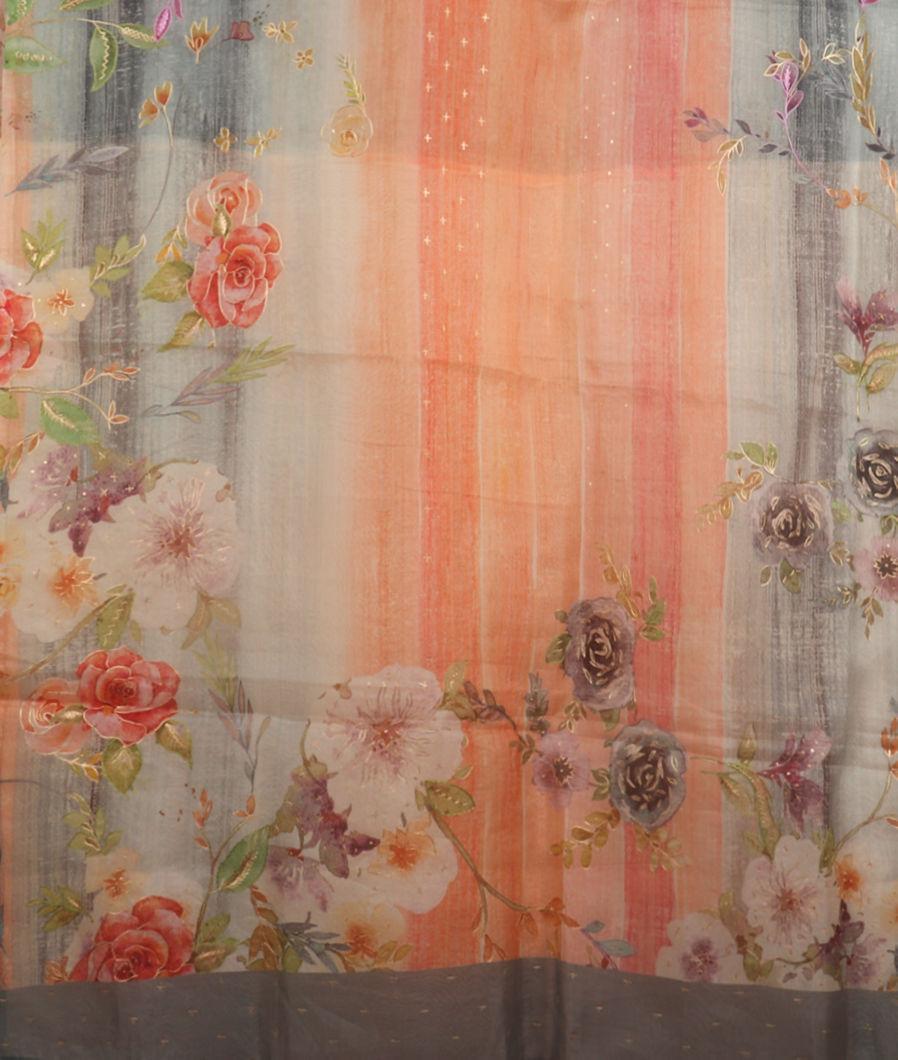 Peach Kora Organza Printed Saree T4002994