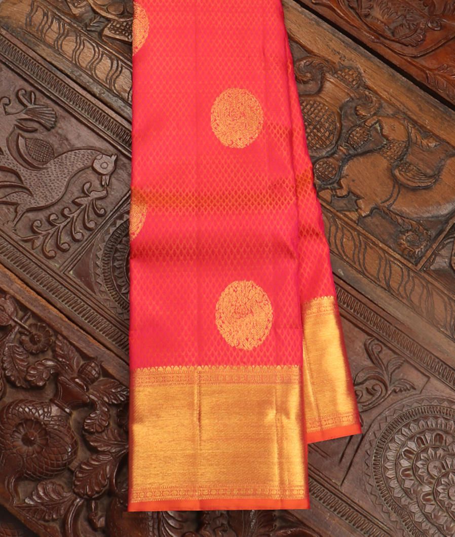Pinkish Orange Handwoven Kanjivaram Silk Saree T392642-image