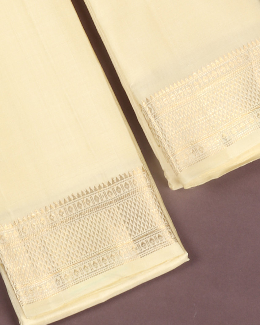 Cream Handwoven Kanjivaram Silk Dhoti and Vastharam T4215692