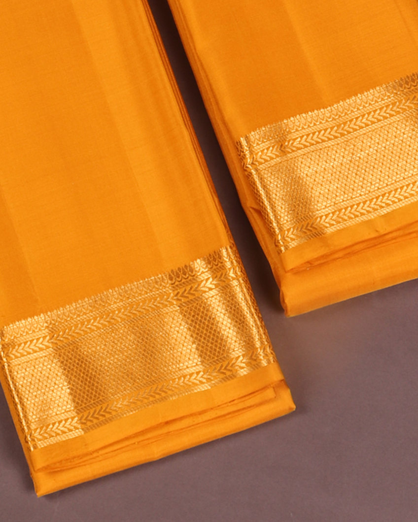 Yellow Handwoven Kanjivaram Silk Dhoti and Vastharam T4215682