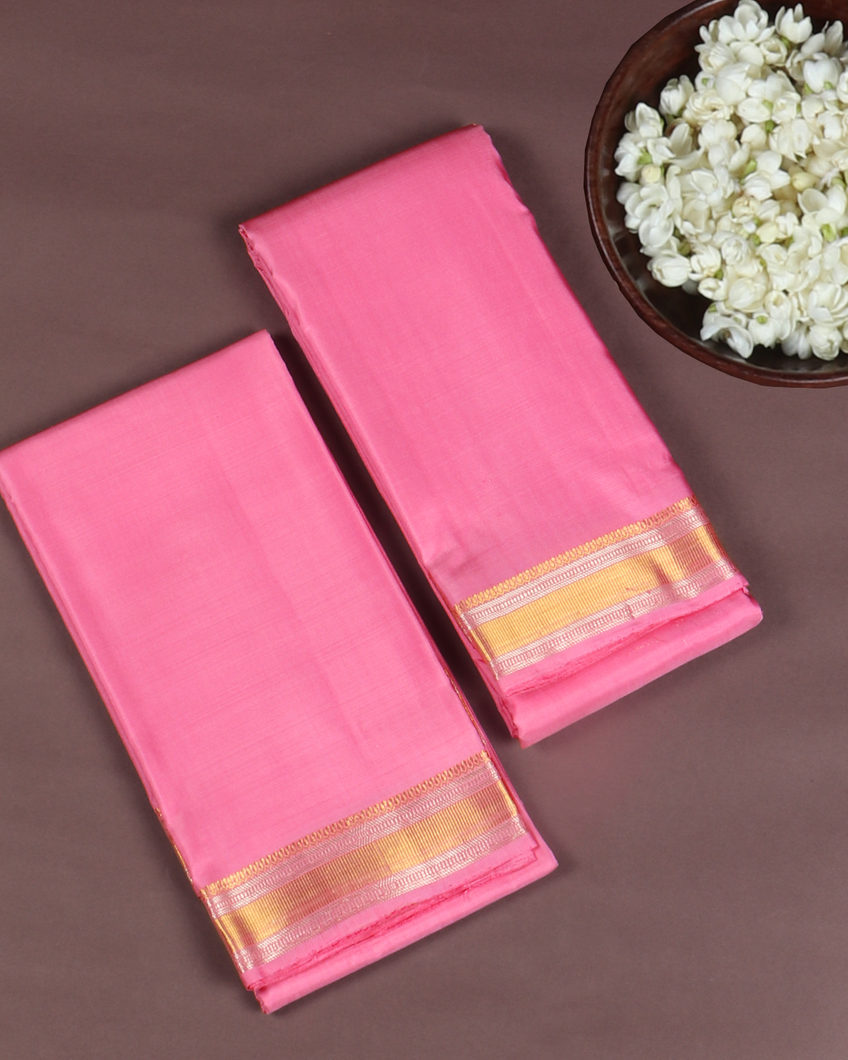 Pink Handwoven Kanjivaram Silk Dhoti and Vastharam T421558-image