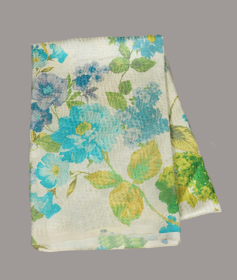 Off - White Hand Printed Kanjivaram Silk Blouse T421445-image
