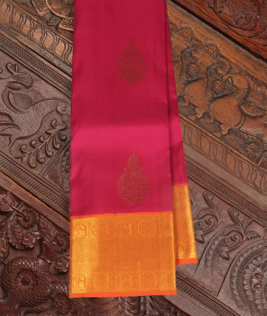 Reddish Pink Handwoven Kanjivaram Silk Saree T307778-image
