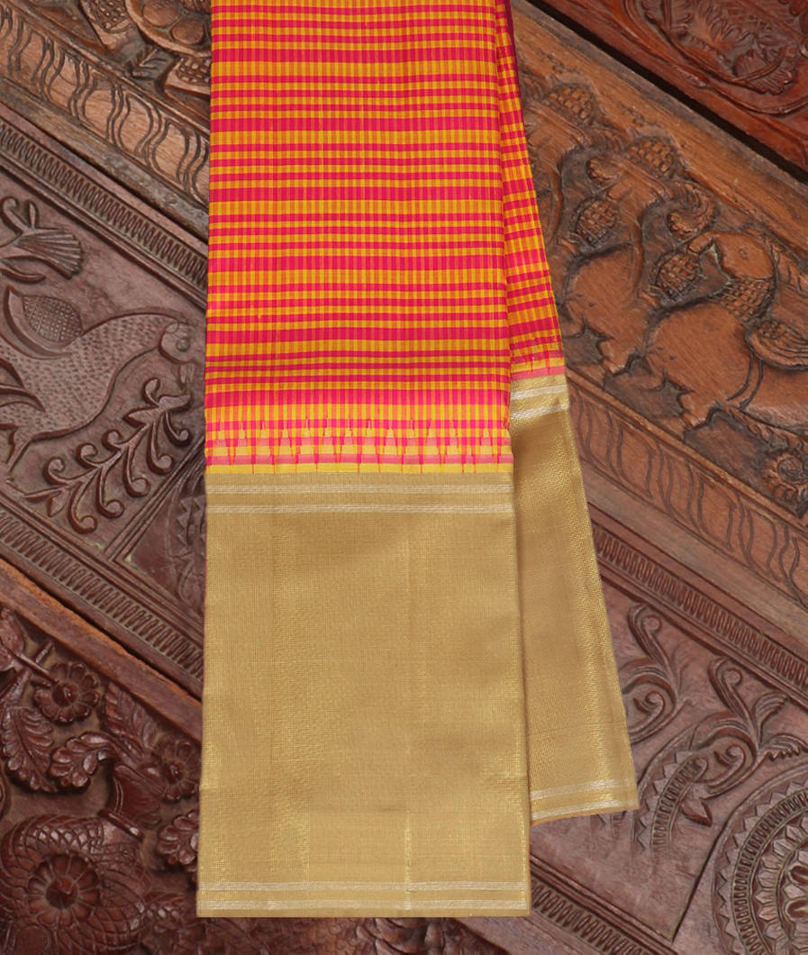 Pink And Yellow Handwoven Kanjivaram Silk Saree T324989-image