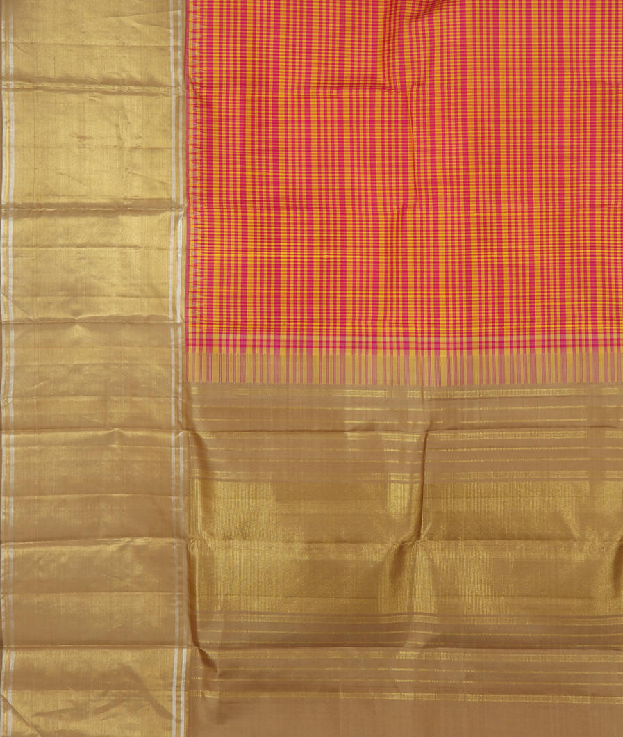 Pink And Yellow Handwoven Kanjivaram Silk Saree T3249894