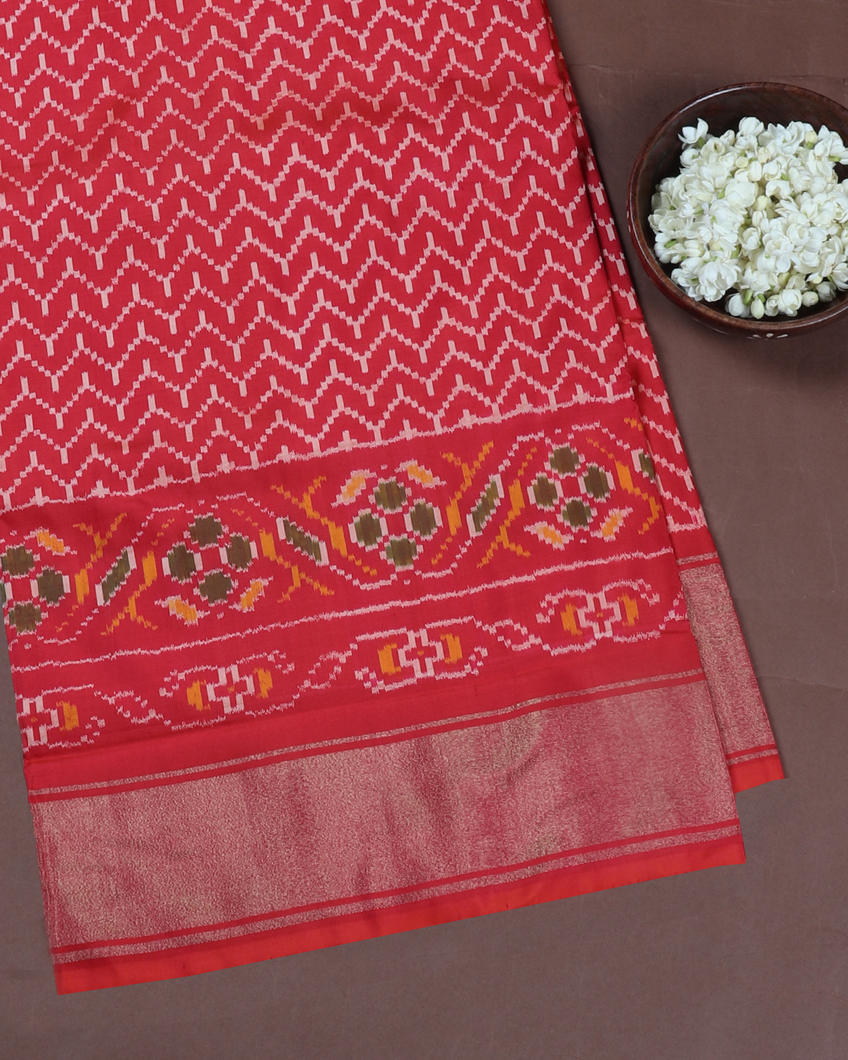 Pinkish Orange Ikat Silk Saree T419351-image